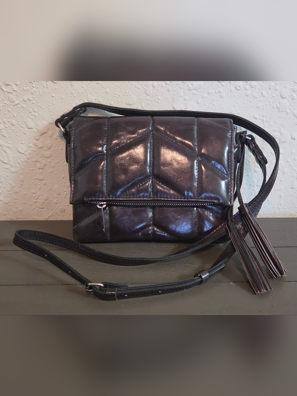 Patricia Nash Black Quilted Crossbody with Front Zip